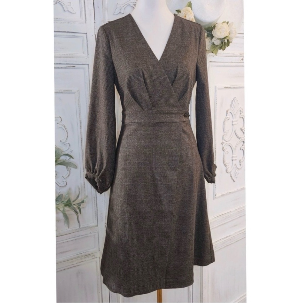 NWT Banana Republic Long Sleeve Brown Plaid Wrap Dress SZ 0 $120